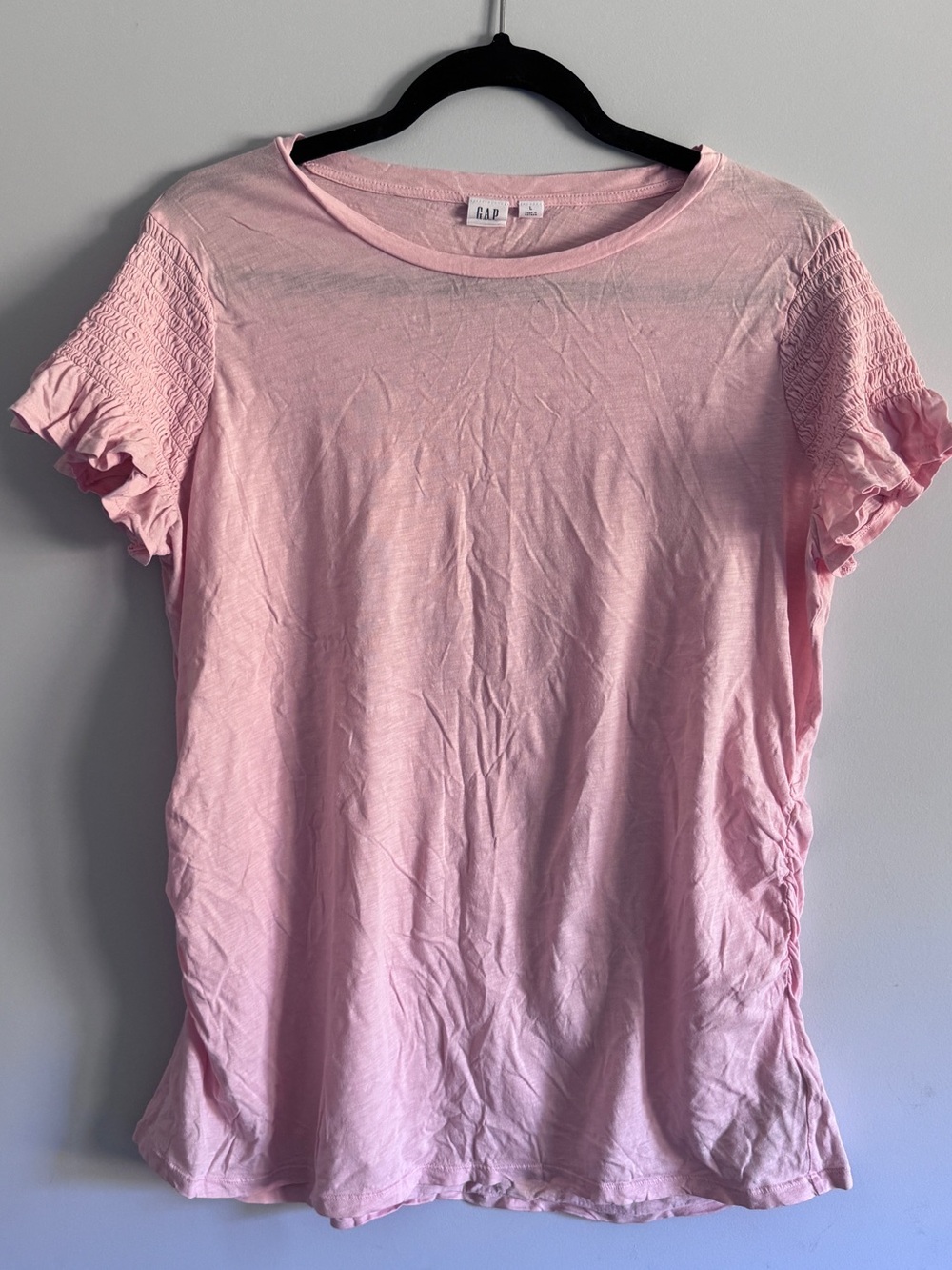 GAP Light Pink Short Sleeve Smocked Sleeve Top